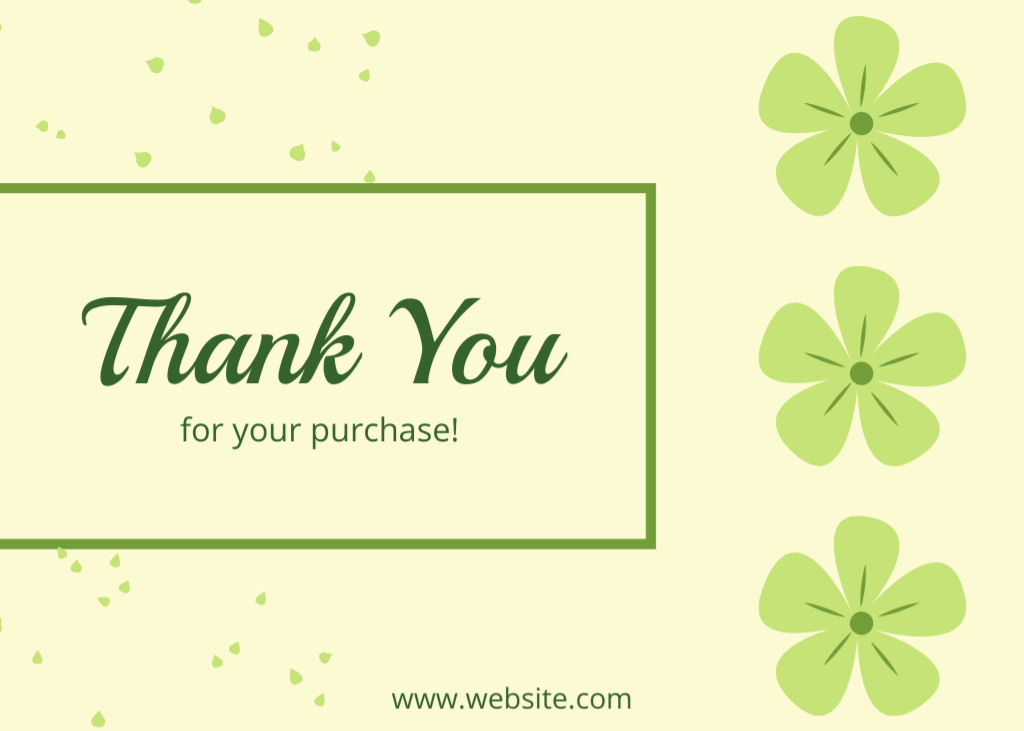 Thank You Message with Simple Green Flowers Postcard 5x7in Design Template