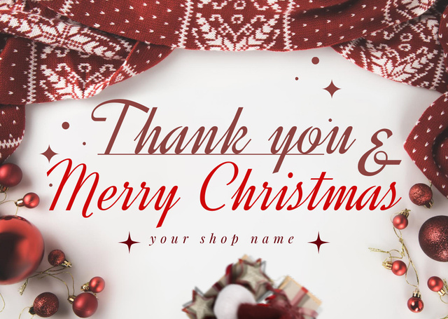 Ontwerpsjabloon van Card van Christmas Greeting and Thanks Red