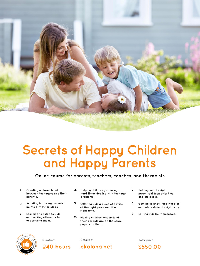 Parenthood Courses Ad with Family and Happy Children Poster 36x48in – шаблон для дизайна