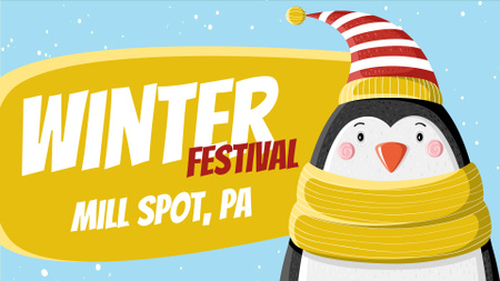 Winter Fest Cute Winter Penguin in Hat Full HD video Design Template