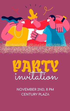 Party Announcement With Best Friends Hugging Invitation 4.6x7.2in Πρότυπο σχεδίασης