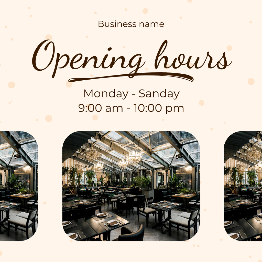 Luxury Restaurant Opening Hours Instagram – шаблон для дизайну