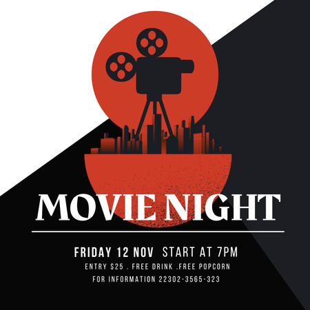 Movie Night Announcement with Retro Projector  Instagram Design Template