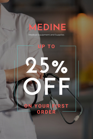 Clinic Promotion with Medical Stethoscope Pinterest Design Template