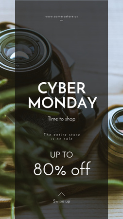 Cyber Monday Sale Vintage camera with lens Instagram Story Design Template