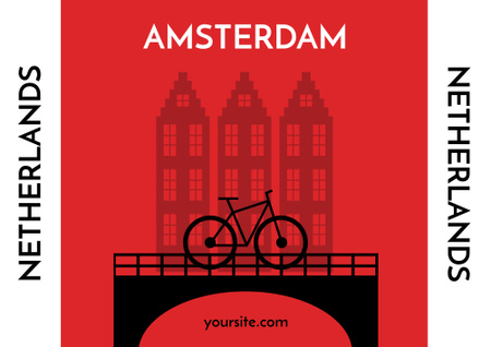 Amsterdam red illustration with bicycle Poster B2 Horizontal Design Template