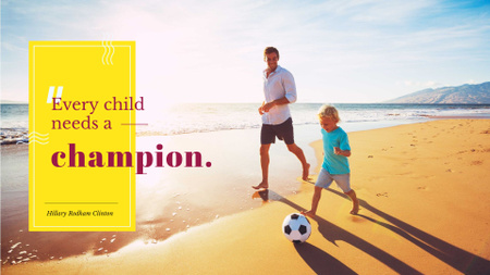 Dad playing with Son on Beach Presentation Wide Design Template