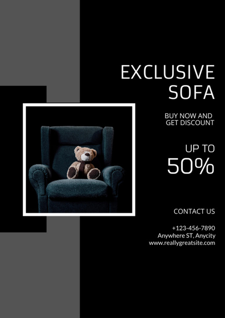 Furniture Ad with Offer of Exclusive Sofa Flyer A6 tervezősablon