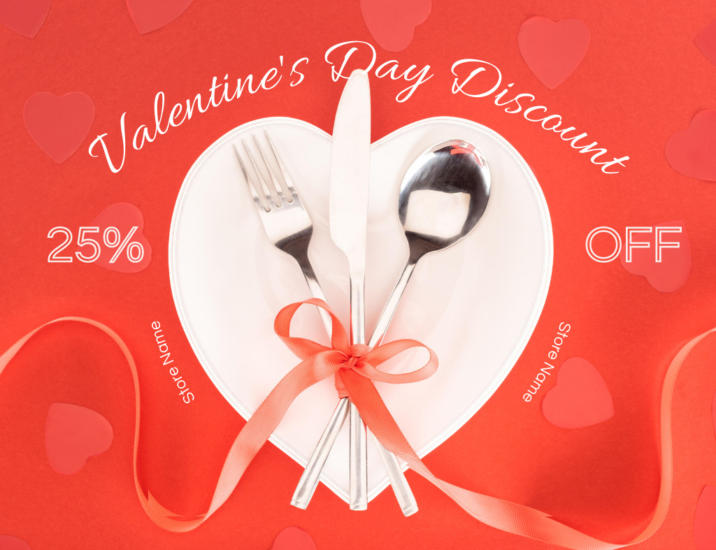 Designvorlage Discounts on Cutlery for Valentine's Day für Thank You Card 5.5x4in Horizontal