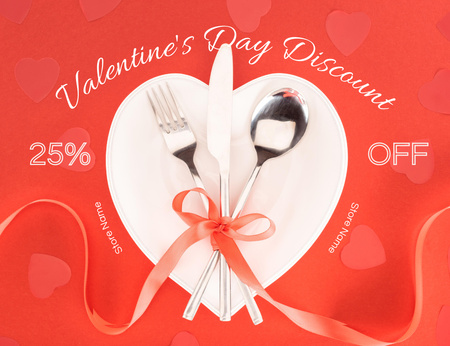 Discounts on Cutlery for Valentine's Day Thank You Card 5.5x4in Horizontal Design Template