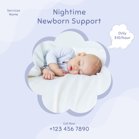 Nightime Newborn Support Service with Sleeping Baby Instagram tervezősablon