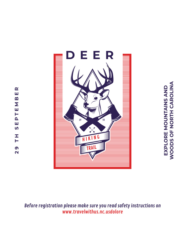 Designvorlage Hiking Trail Promotion With Deer Icon in Red für Invitation 13.9x10.7cm