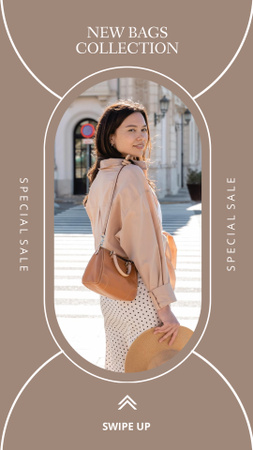 Modèle de visuel Lady with Brown Handbag for New Fashion Collection Anouncement  - Instagram Story