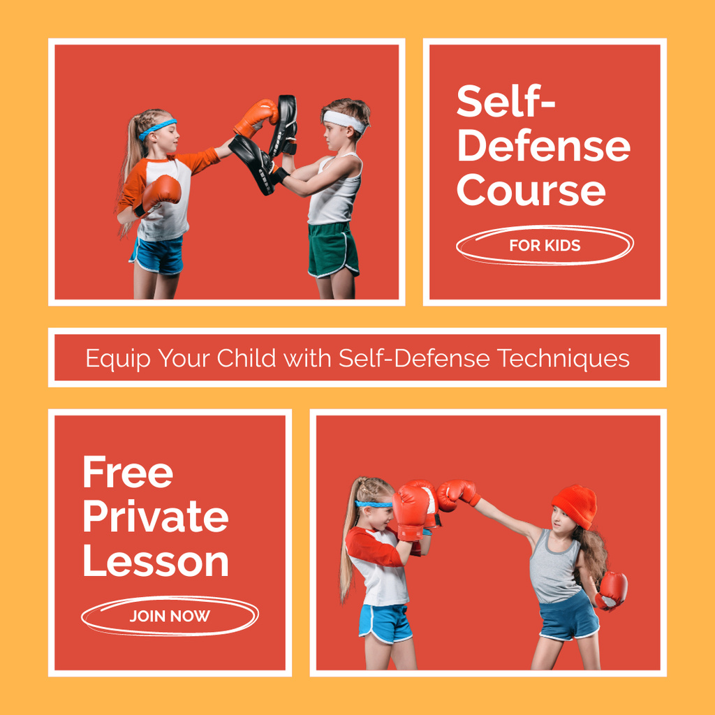 Ad of Self Defence Courses for Kids Instagram tervezősablon