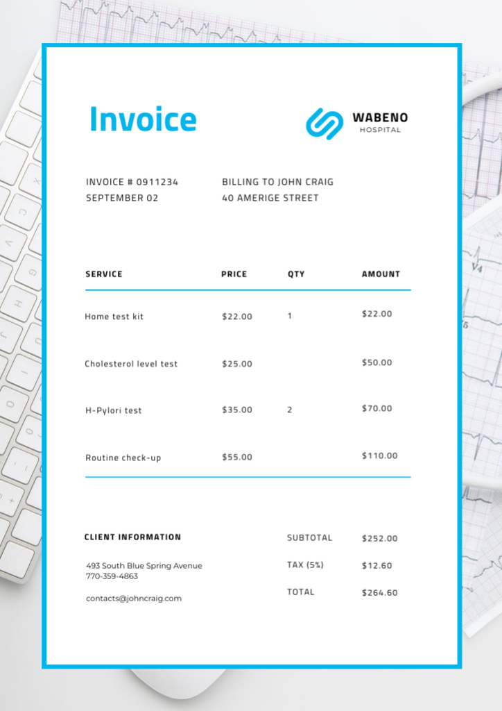 Template di design Hospital Services Offer in White Frame Invoice