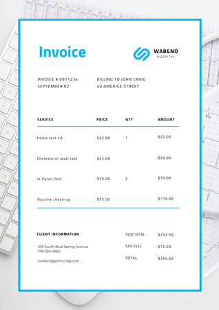 Hospital Services in White Frame Invoice Design Template