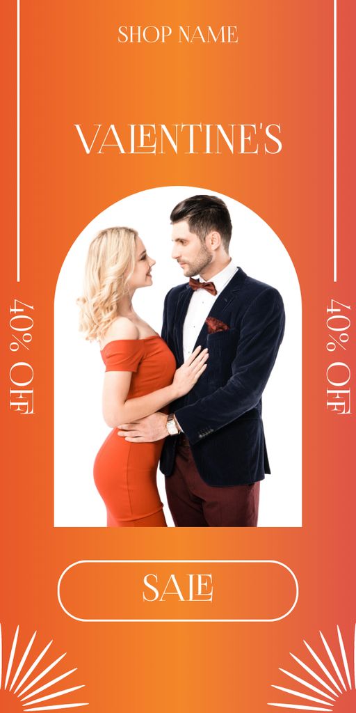 Valentine's Day Sale with Couple in Love in Orange Graphic Modelo de Design