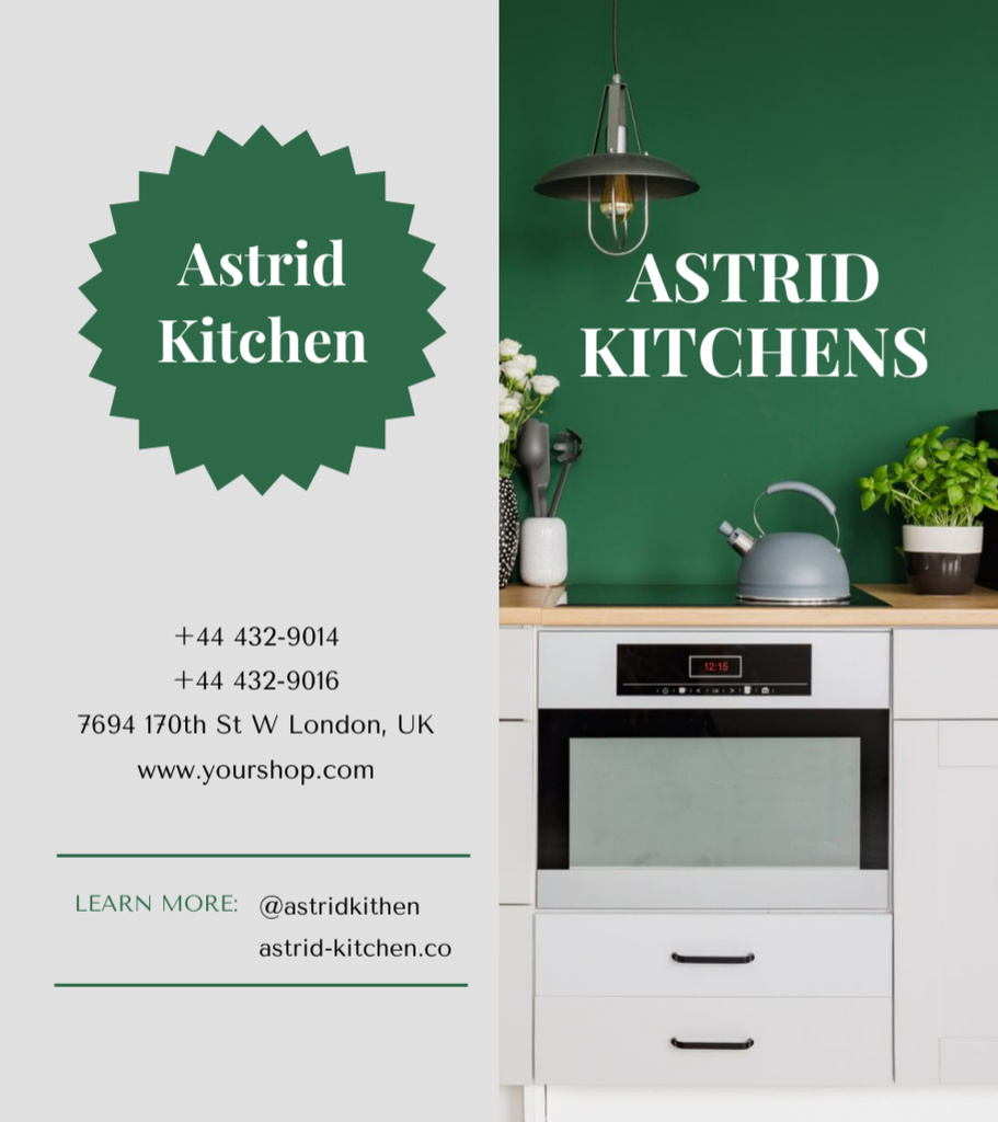 Platilla de diseño Elegant Kitchen Interior Offer With Stove Brochure 9x8in Bi-fold