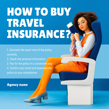 Plantilla de diseño de Mujer con billetes de avión para anuncio de seguro de viaje Instagram 