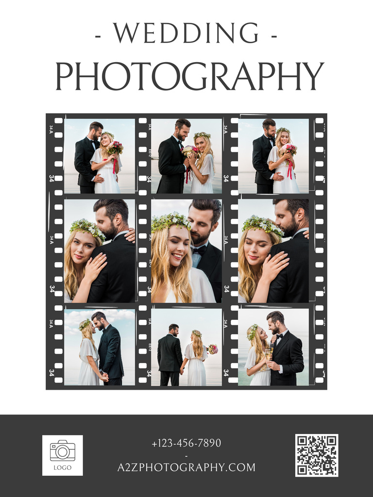Ontwerpsjabloon van Poster US van Photography Studio Offer with Happy Wedding Couple