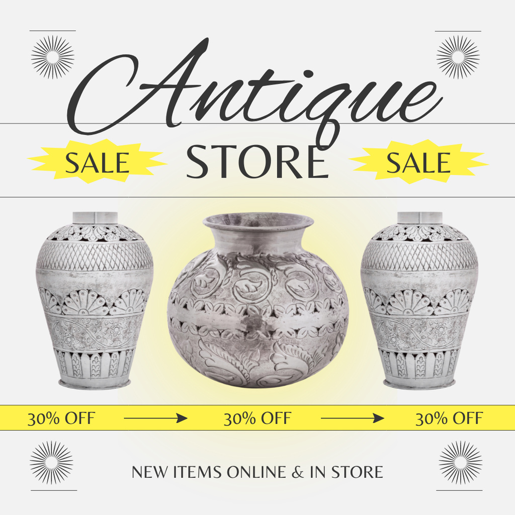 Antique Vases With Ornaments And Discounts In White Offer Instagram AD Tasarım Şablonu