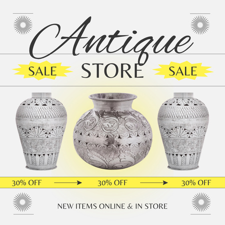 Designvorlage Antike Vasen mit Ornamenten und Rabatten im weißen Angebot für Instagram AD