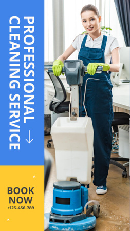 Plantilla de diseño de Professional Cleaning Service Ad with Girl with Industrial Vacuum Cleaner Instagram Video Story 