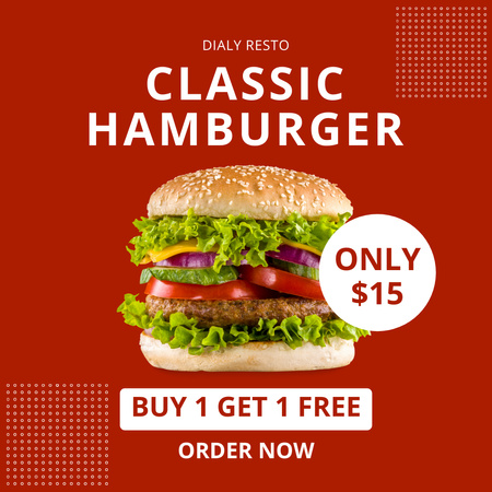 Hamburger Offer on Orange Background Instagram Design Template
