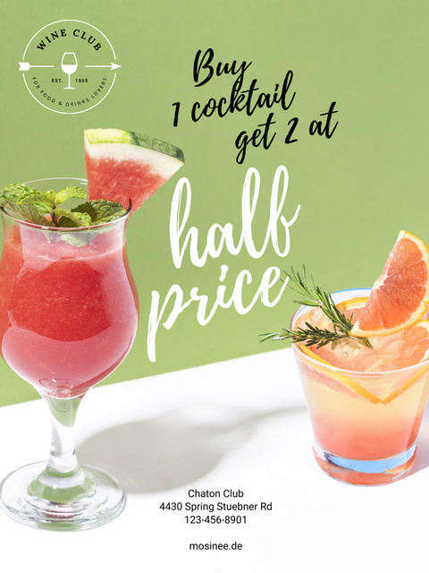 Half Price Offer with Cocktails in Glasses Poster US Design Template