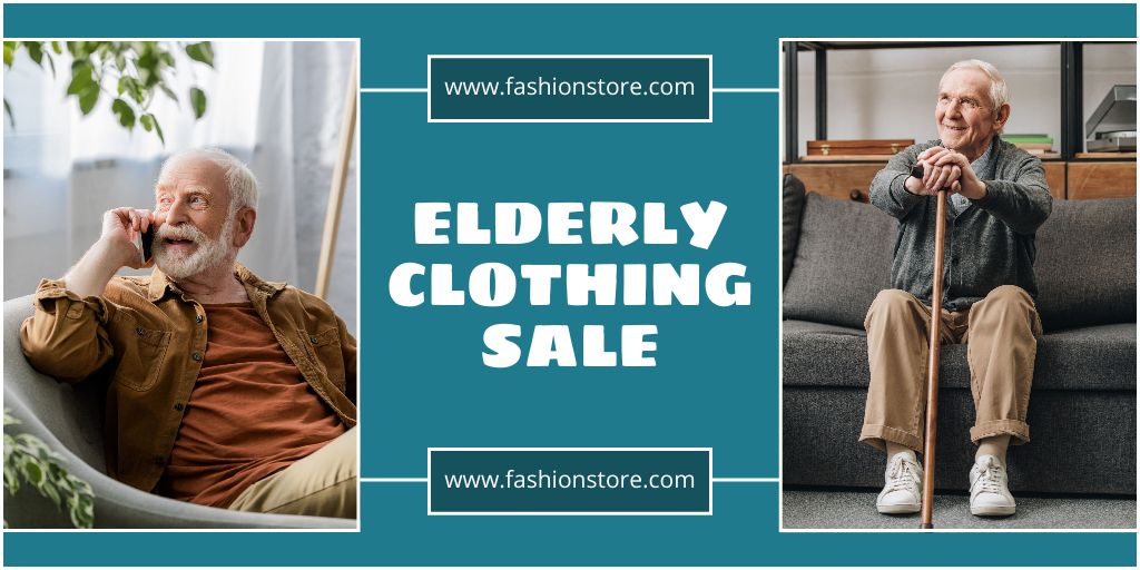Ontwerpsjabloon van Twitter van Elderly Clothing Sale Offer In Blue