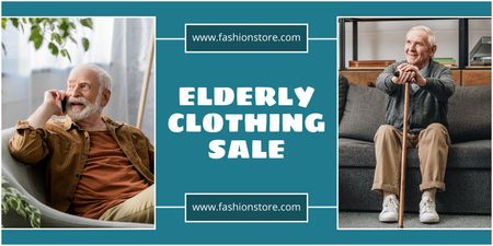 Oferta de venda de roupas para idosos em azul Twitter Modelo de Design