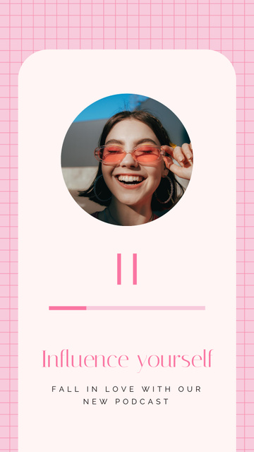 Designvorlage Podcast Announcement with Smiling Girl in Sunglasses für Instagram Story
