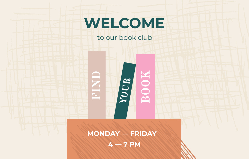 Book Club Membership Offer with Simple Illustration Invitation 4.6x7.2in Horizontal Design Template