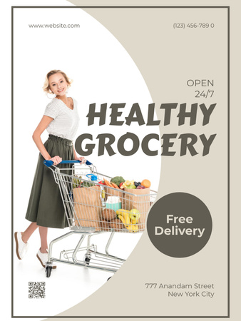 Healthy Food In Trolley And Paper Bags Poster US Design Template