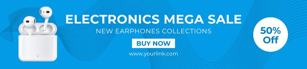 Ontwerpsjabloon van Ebay Store Billboard van Sale of Wireless Earphones on Blue