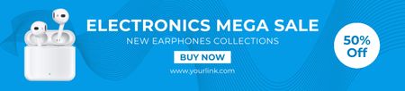 Designvorlage Verkauf von kabellosen Kopfhörern auf Blau für Ebay Store Billboard