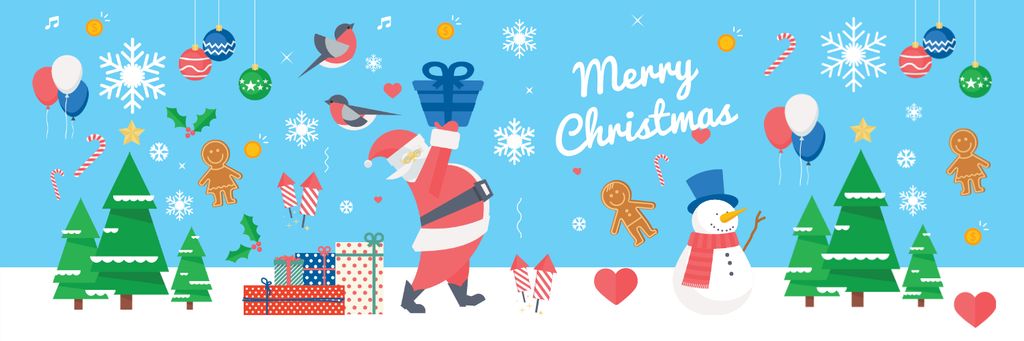 Plantilla de diseño de Christmas Greeting Santa Delivering Presents Twitter 