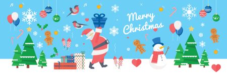 Joulutervehdys Joulupukki jakaa lahjoja Twitter Design Template