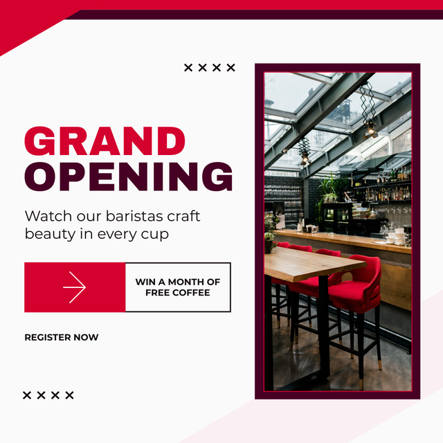 Designvorlage Month Of Free Coffee Raffle Due Cafe Opening Event für Instagram