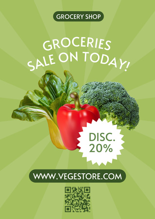 Broccoli And Pepper Groceries Sale Offer Poster Design Template