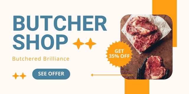 See the Offer of Butcher Shop Twitter Modelo de Design