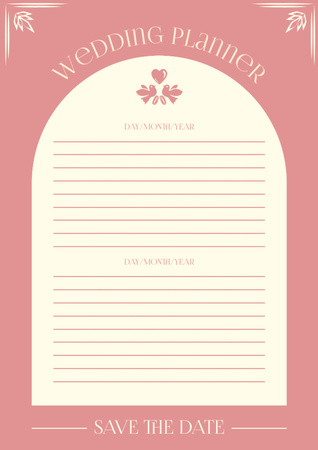 Rózsaszín esküvői szervezési lap Schedule Planner tervezősablon