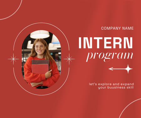 Young Lady with Books for Intern Program Invitation  Facebook Design Template