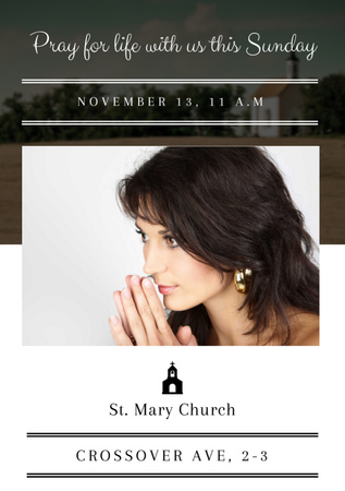 Church invitation with Woman Praying Flyer A7 Design Template