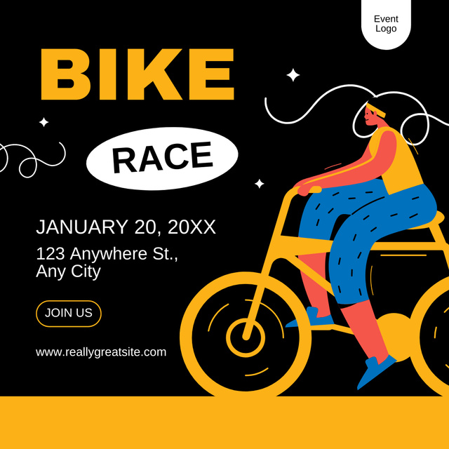 Bicycle Race Announcement on Black and Yellow Instagram AD Design Template