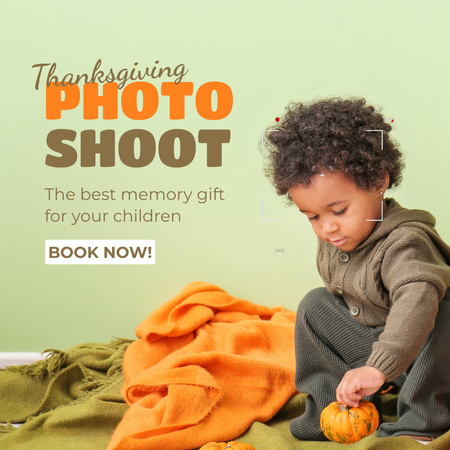 Thanksgiving Day Photoshoot For Children With Booking Animated Post Design Template