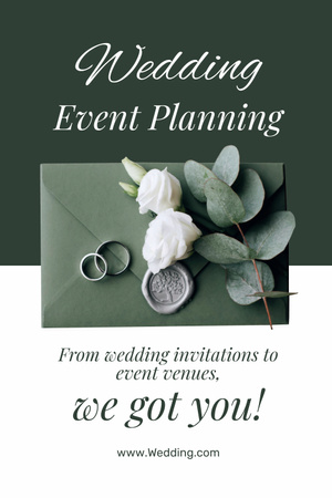 Template di design Servizi di organizzazione matrimoni con busta verde Pinterest