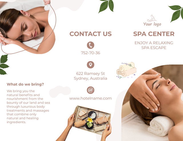 Spa Services Offer with Beautiful Woman Brochure 8.5x11in tervezősablon