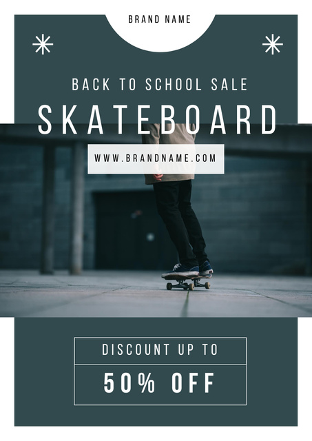Designvorlage Discount on Skateboards for Schoolchildren für Poster
