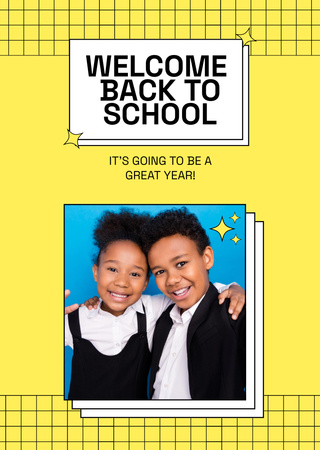 Back to School Announcement with African American Children Postcard A6 Vertical Tasarım Şablonu